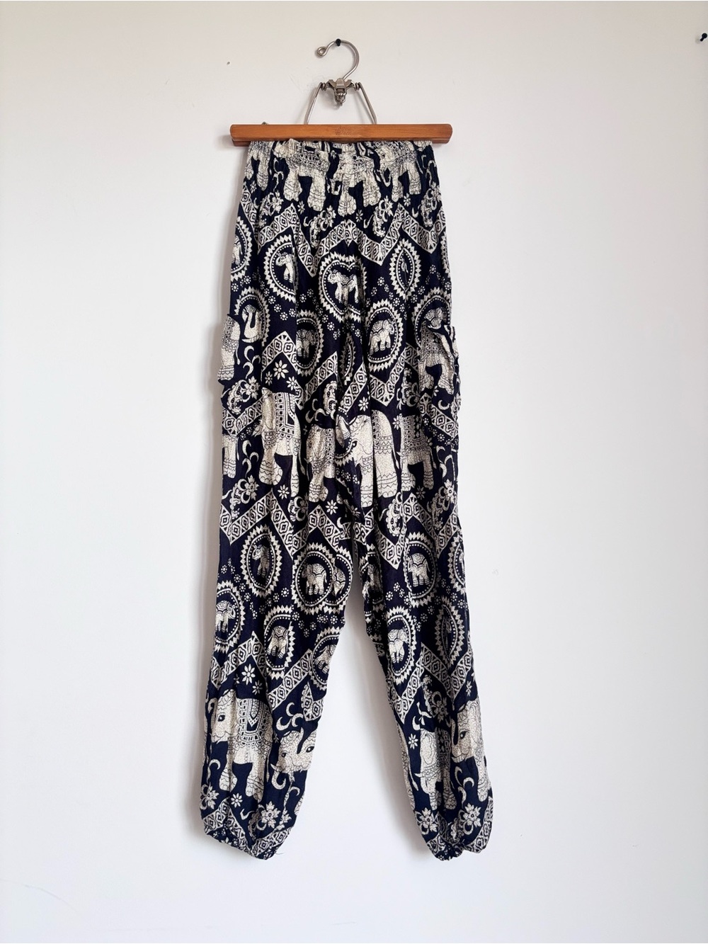 Navy & White Elephant Print Harem Joggers